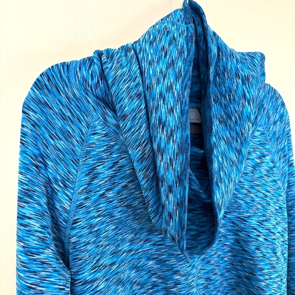 Athleta Blue Space Dye Thumb Hole Curve High Live Hem Funnel Neck Sweater Size M - Picture 8 of 16